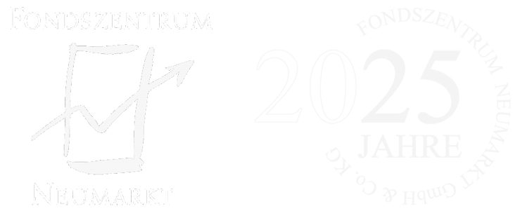 Fondszentrum Neumarkt Logo und Jubiläumslogo weiss